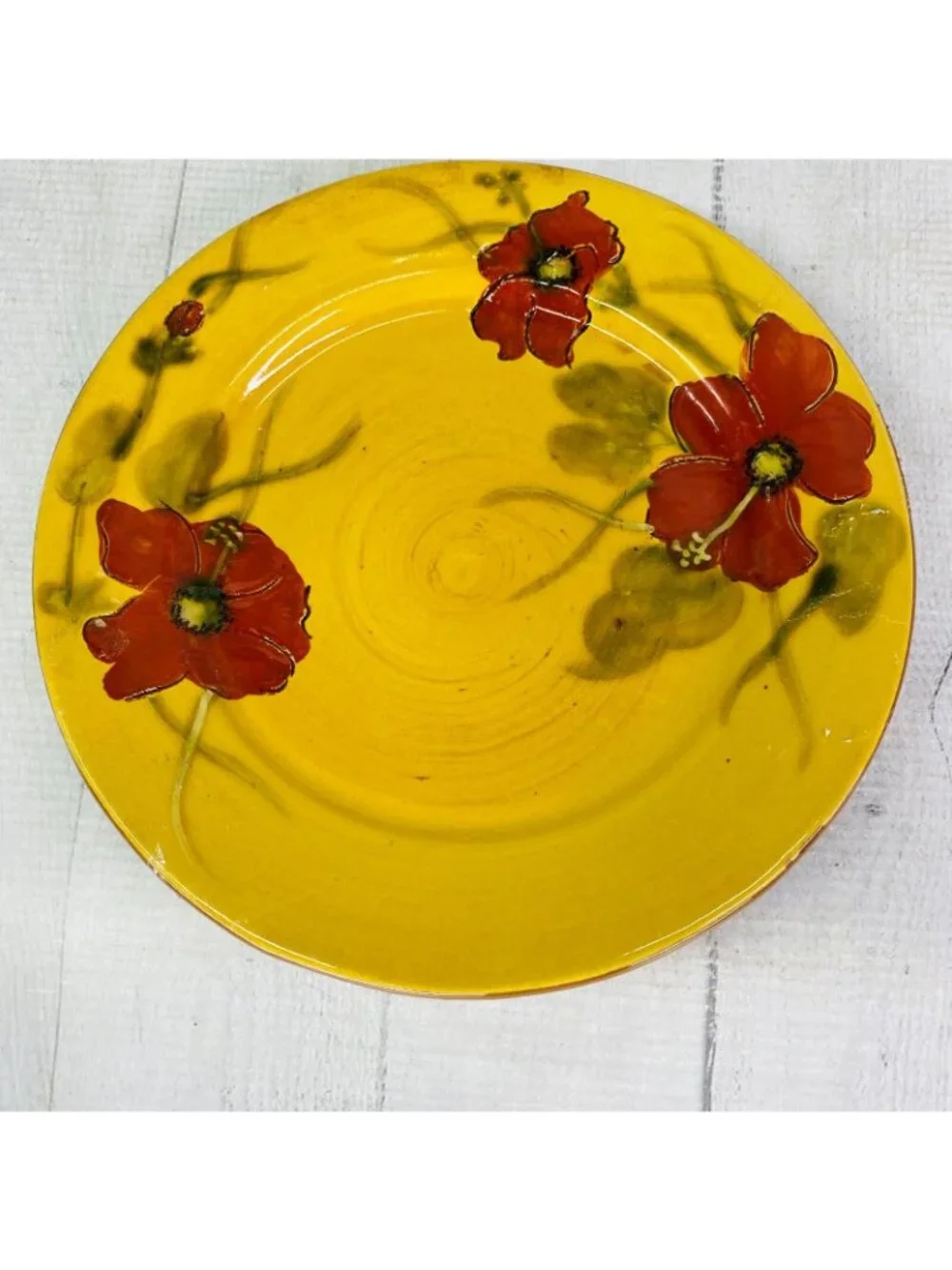 Living Quaters FLEUR DE PARADIS Red Hibiscus Ceramic Lunch Salad Plates Set 4